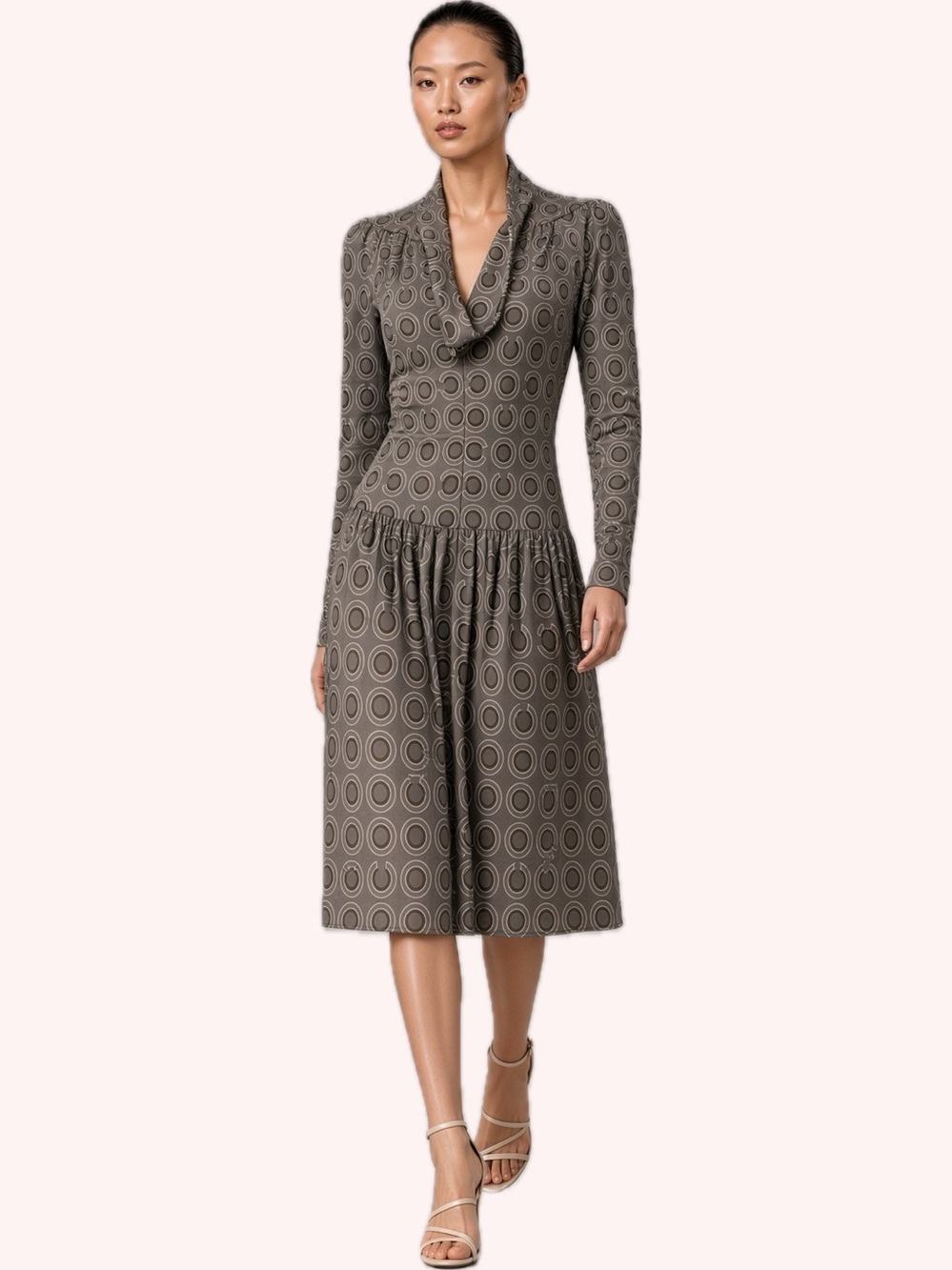 CHANEL Fall 2001 Iconic COCO-Print Jersey Bodycon Fit & Flare Wool Dress 36 6
